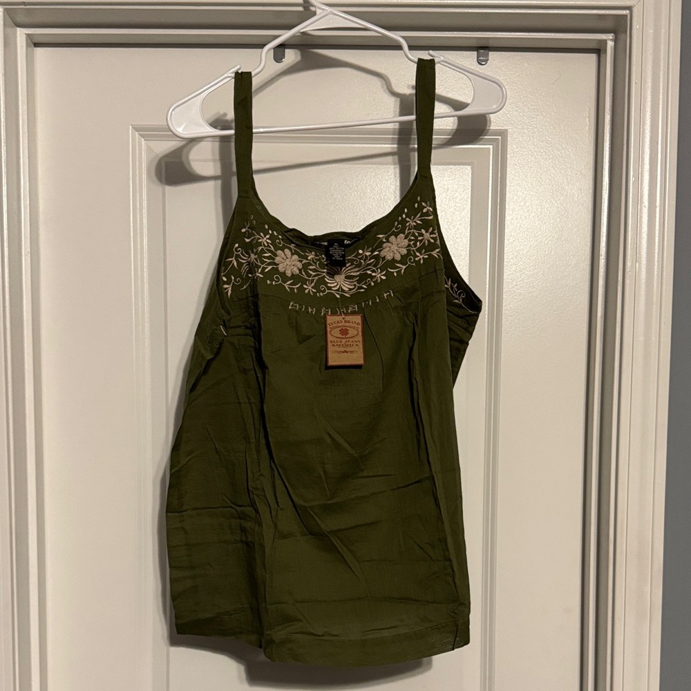Lucky Brand Forest Green Embroidered Camisole